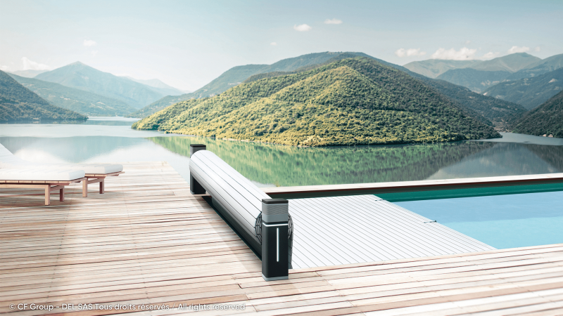 Volet roulant hors sol haut de gamme avec design élégant et moderne avec éclairage LED dans les bornes modèle TIXIT de marque DEL dans le Vaucluse